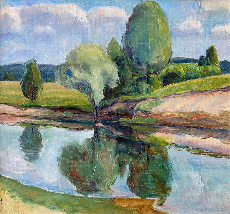 Облака над р. Снов. Клочков, Украина.  / Clouds Above The River Snov. Klochkov, Ukraine.  2002, oil, canvas, 38x35 cm