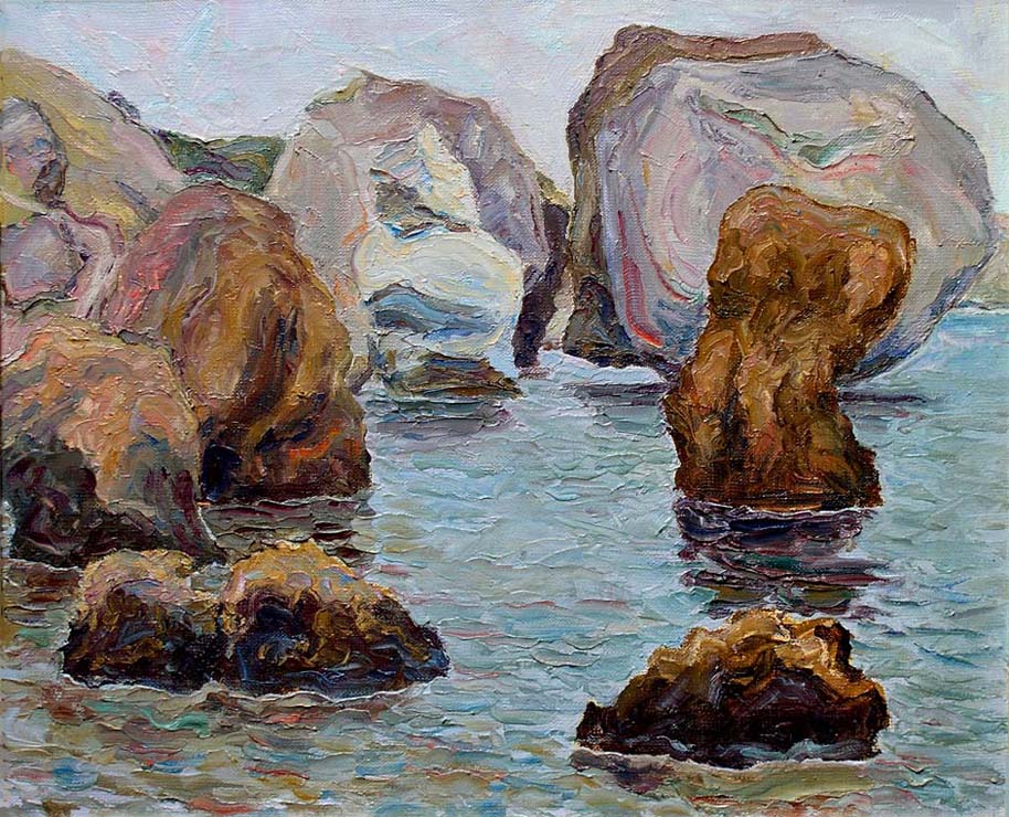 59 - Бухта Пасхи в дождь. Крым. / The Paskha Cove In The Rain. Crimea. 2004, oil, canvas, 42x35 cm