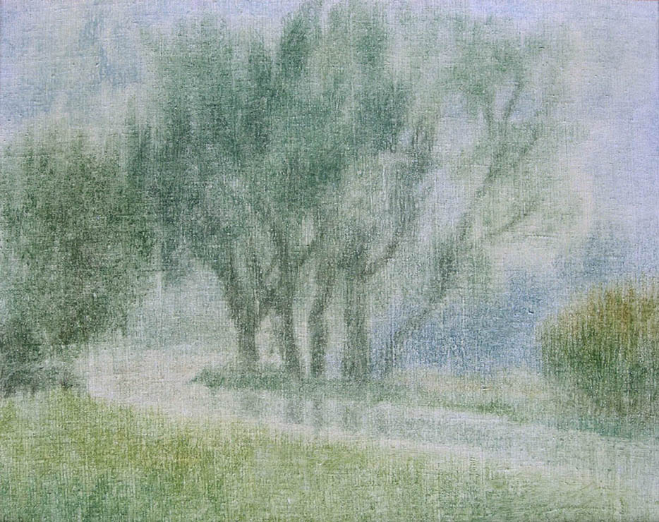 60 - Вётлы в дождь. Ямонтово, Подмосковье. / White Willows In The Rain. Yamontovo, Moscow Region. 1973, oil, canvas, 60x50 cm