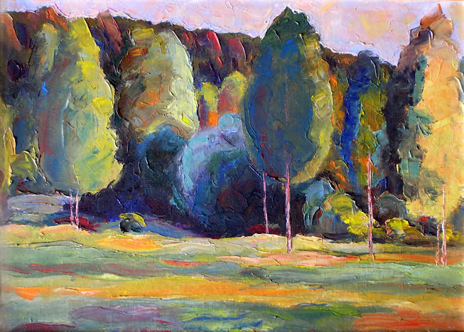 Опушка на закате. Edge Of The Forest At Sunset. (49x33cm, oil, 1999)