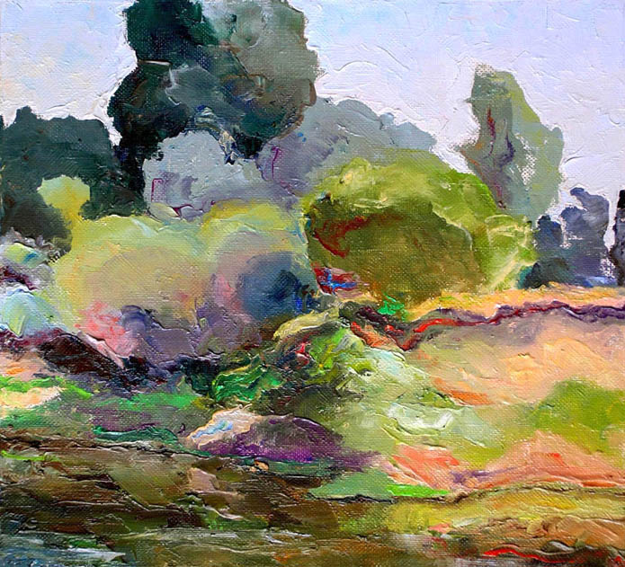 Кусты над рекой. / Bushes Over The River. 2007, oil, canvas, 38x35 cm