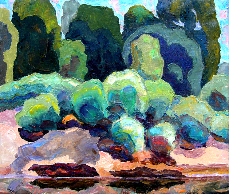 Мажорный берег реки. / Cheerful Riverside. 2010, oil, canvas, 40x47 cm 