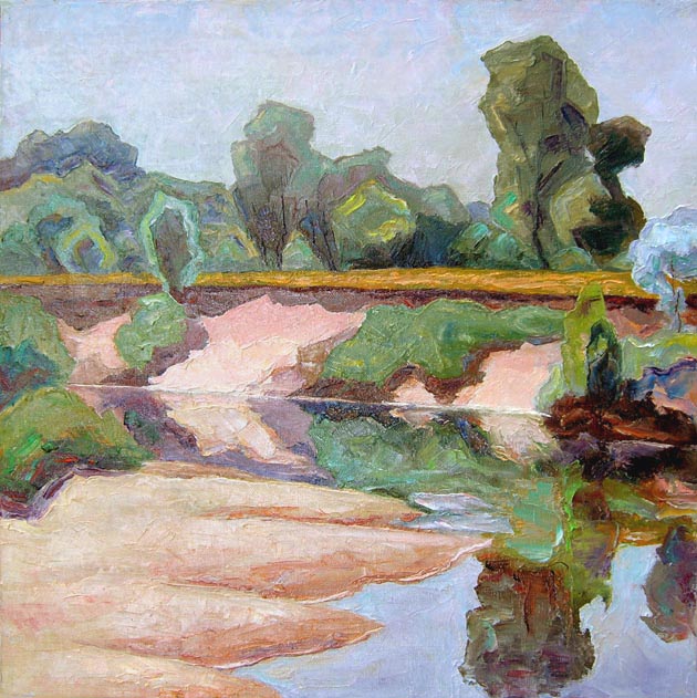 Тёплый и мягкий колорит реки Снов. / Warm, Soft Colours Of 

The Snov River. 2010, oil, canvas, 46x46 cm 
