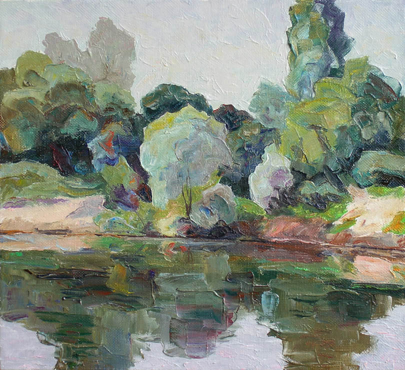 107 - Серебристо-зелёный берег. Река Снов, Украина. / Silver-Green Riverside. The Snov River, Ukraine. 2007, oil, canvas, 35x38 cm