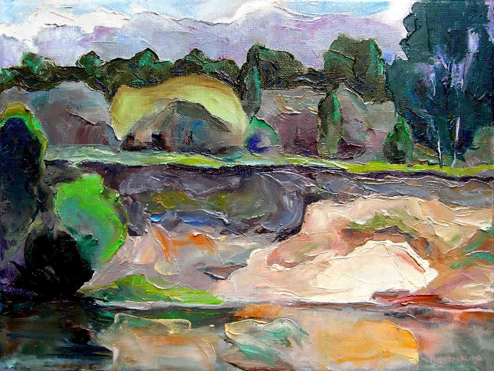 115 - Обрывистый берег перед грозой. Река Снов, Украина. / Steep Riverside Before Thunder Storm. The Snov River, Ukraine. 2011, oil, canvas, 33x43 cm