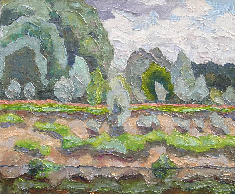 145 – «Голубое серебро» реки Снов в июне. / Silver Blue of The River Snov in June. 2014, oil, canvas, 35x43 cm