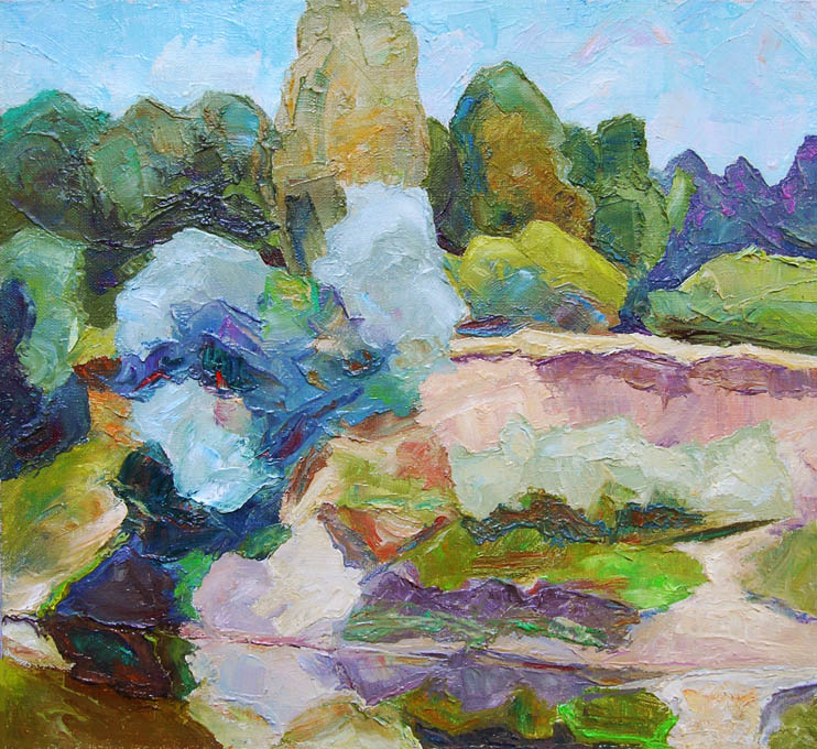 146 – «Голубое серебро» на реке Снов - июль. / Silver Blue of The River Snov - July. 2014, oil, canvas, 35x38 cm