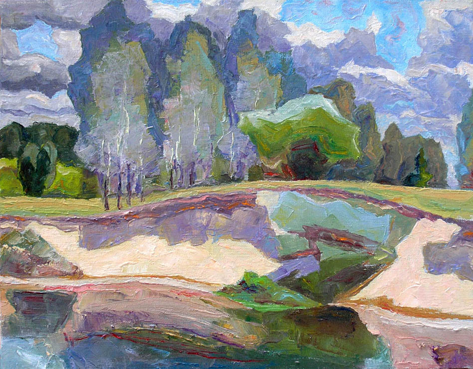 38 - Берёзки на крутом берегу. Седнев, Украина. / Steep Bank With Birch Trees. Sednev, Ukraine. 2008, oil, canvas, 45x35 cm