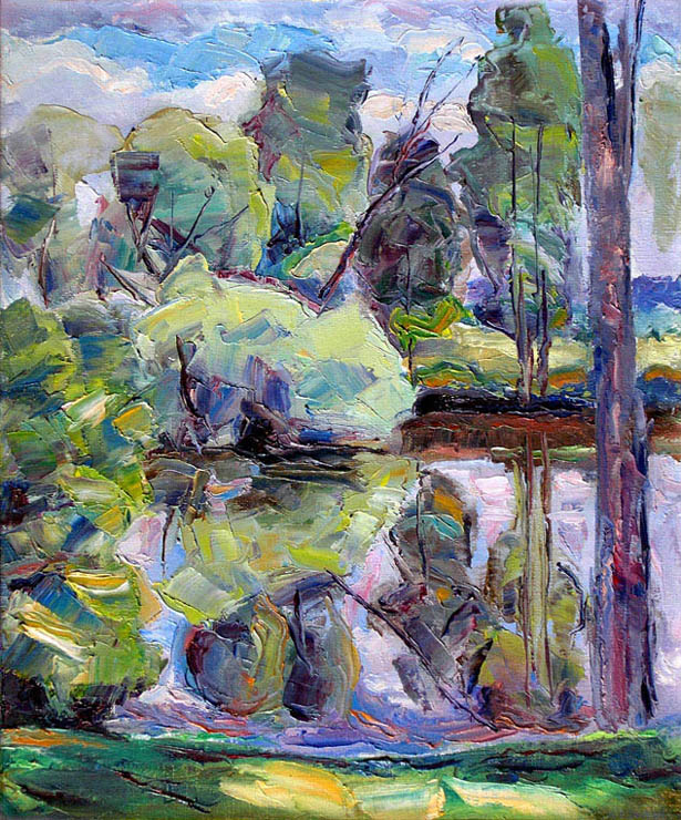 39 - Река Снов в прохладный день. Седнев, Украина. / The River Snov On A Cool Day. Sednev, Ukraine. 2003, oil, canvas, 35x44 cm