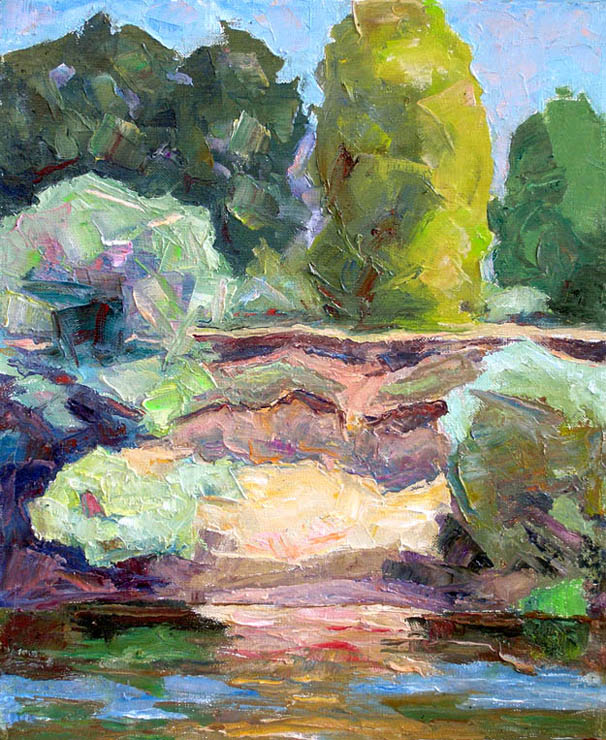 43 - Кусты на крутом берегу. Седнев, р. Снов, Украина. / Bushes On The Steep Bank. Sednev, The Snov River, Ukraine. 2008, oil, canvas, 43x35 cm