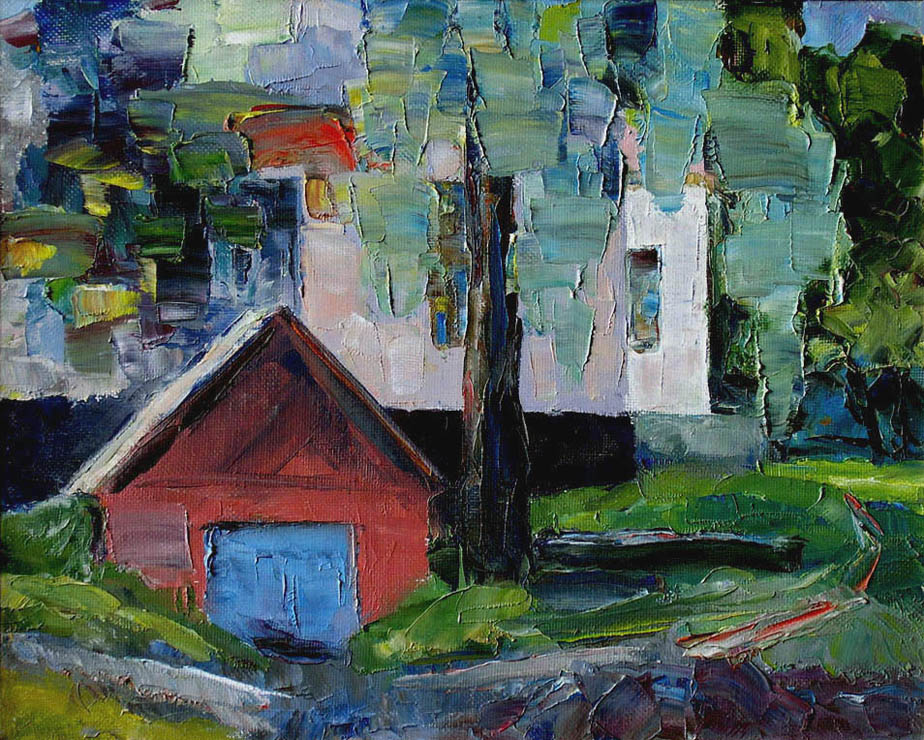 Школа и 'Гришина кочегарка' в усадьбе Лизогуба. / School & 'Grisha's Stoke-hole' In Lizagub's Estate. 2001, oil, canvas, 42x35 cm