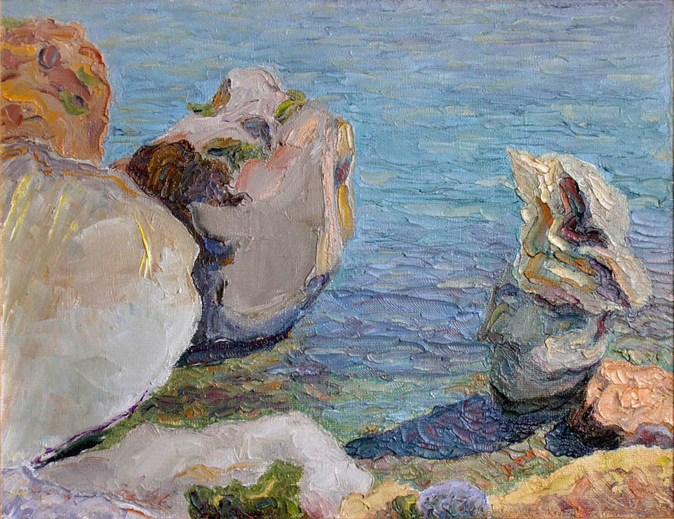 Карадаг, Крым. В бухте Пасхи. /  Karadag, Crimea. In The Paskha Cove.  2004, oil, canvas, 38х35 cm