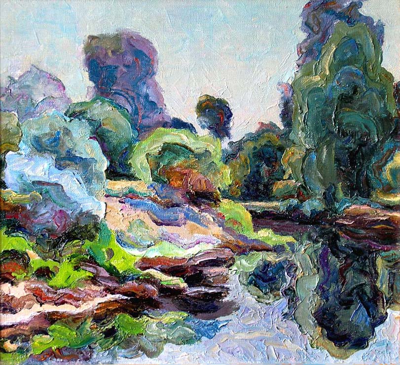 63 - Поворот реки Снов. Украина, Черниговская область. / The Snov River Turn. Ukraine, Chernigov Region. 2006, oil, canvas, 38x35 cm