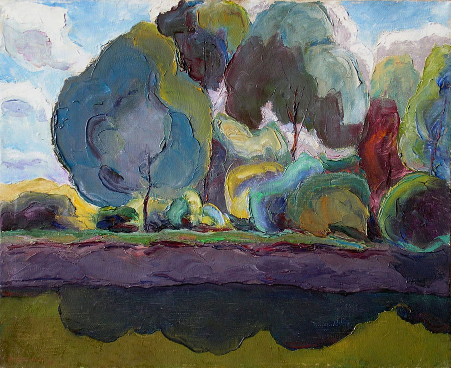 Тенистый берег реки Снов. Клочков, Украина.  /  The Shady Bank Of The Snov River. Klochkov, Ukraine.  2002, oil, canvas, 43x35 cm