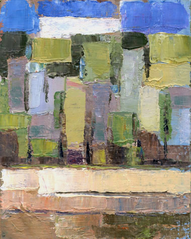 73 - Осины на берегу р. Снов. Седнев, Украина. / Aspens On The Snov River. Sednev, Ukraine. 1989, oil, canvas on cardboard, 22x18 cm 