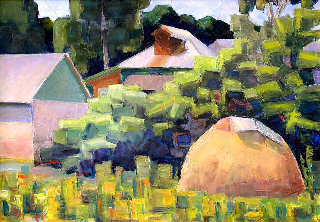 77 - Двор Валерия. Седнев, Млины, Украина. / Vallery's Yard. Sednev, Mliny, Ukraine. 1997, oil, canvas, 49x35 cm